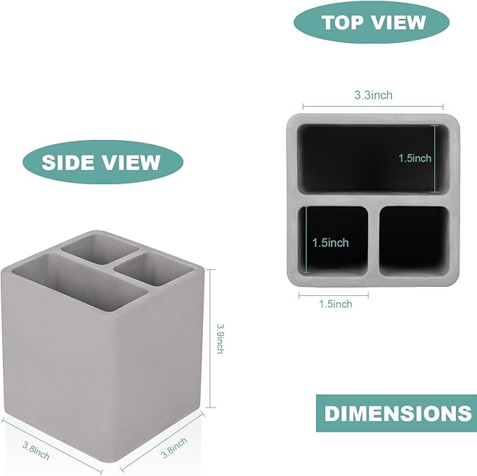 Diatomite Toothbrush Holders for Bathrooms, Electric Toothbrush and Toothpaste Holder 3 Slots Tooth Brush Organizer for Bathroom Countertop, Shower, Vanity - Dark Grey