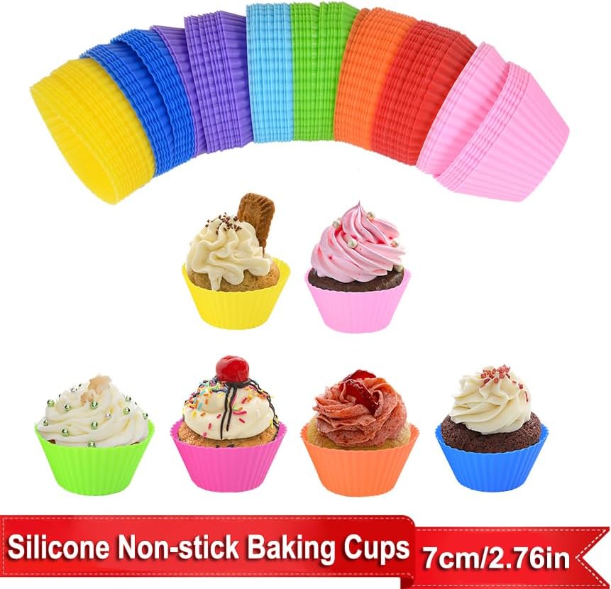 AKOAK Reusable Silicone Non-stick Baking Cups, Cake Molds, Kitchen Baking Cooking Accessories, DIY Cake Making Tools - Pack of 10 (Purple)