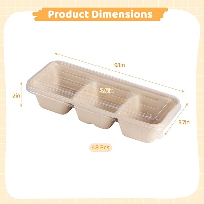 Homaisson 48 Pcs 3 Compartment Paper Food Containers with Lids,Disposable Meal Prep Containers with Clear Lids, Leak-proof Meal Prep Serving Trays, Take Out Food Containers for Party, Picnic, Camping