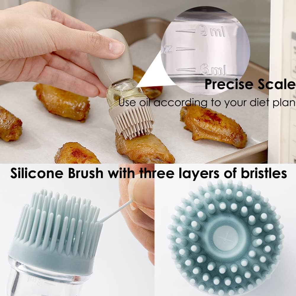 Oil Dispenser with Brush - 2 Pack 180ml Glass Olive Oil Dispenser Bottle with Basting Brush for Cooking Frying Baking Kitchen, T-OB21 Grey
