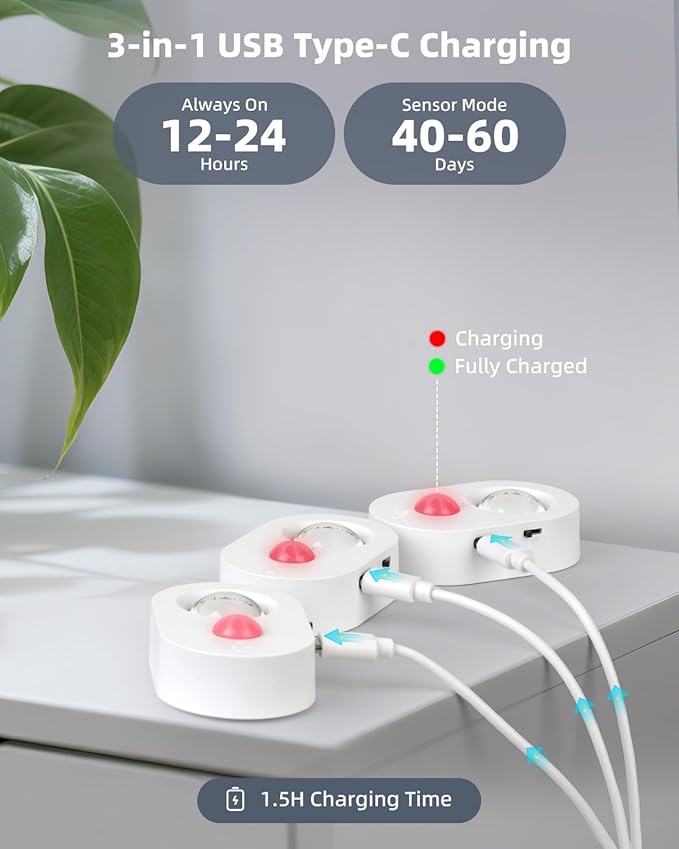 Yiliaw LED Motion Sensor Puck Lights Indoor, Small Rechargeable Under Cabinet Lighting, Dimmable Warm White Closet Lights, Stick on Wireless Night Light for Drawer, Shelf, Kitchen, White (3 Pack)