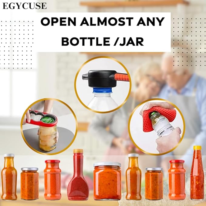 Jar Opener Bottle Opener for Elderly Sufferers Children Weak Hands Seniors with Arthritis Can Opener Jar Lid Opener Jar Gripper Pad Silicone Handle 5-in-1 Multi-functional 3 Pc Set