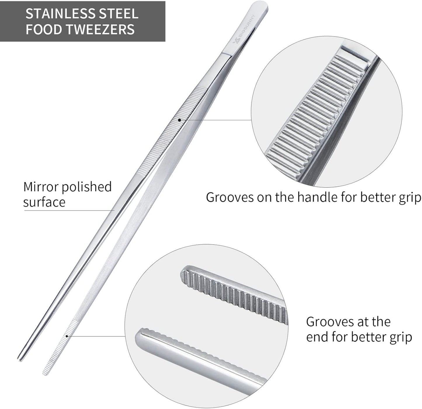 12 Inch Kitchen Tweezers Fine Tweezer Tongs, MSY BIGSUNNY Stainless Steel Food Tweezers Multi-function Precision Serrated Tips Cooking Tongs Kitchen Serving Tong