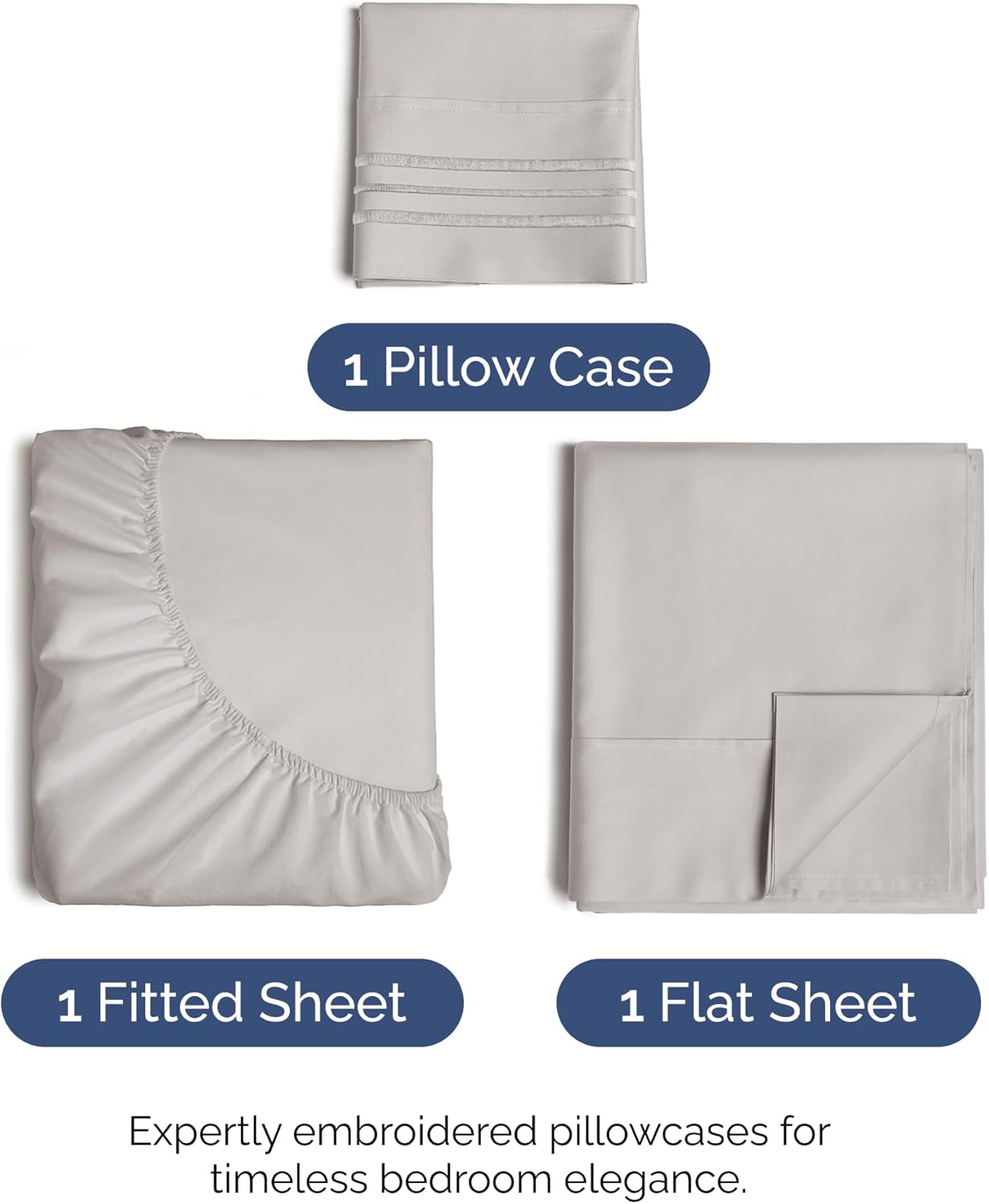 Twin Size 3 Piece Sheet Set - Comfy Breathable & Cooling Bed Sheets Set - Hotel Luxury Bedding for Women, Men, Kids, Teens, Boys & Girls - Deep Pockets, Soft and Wrinkle Free - Oeko-Tex - Light Grey
