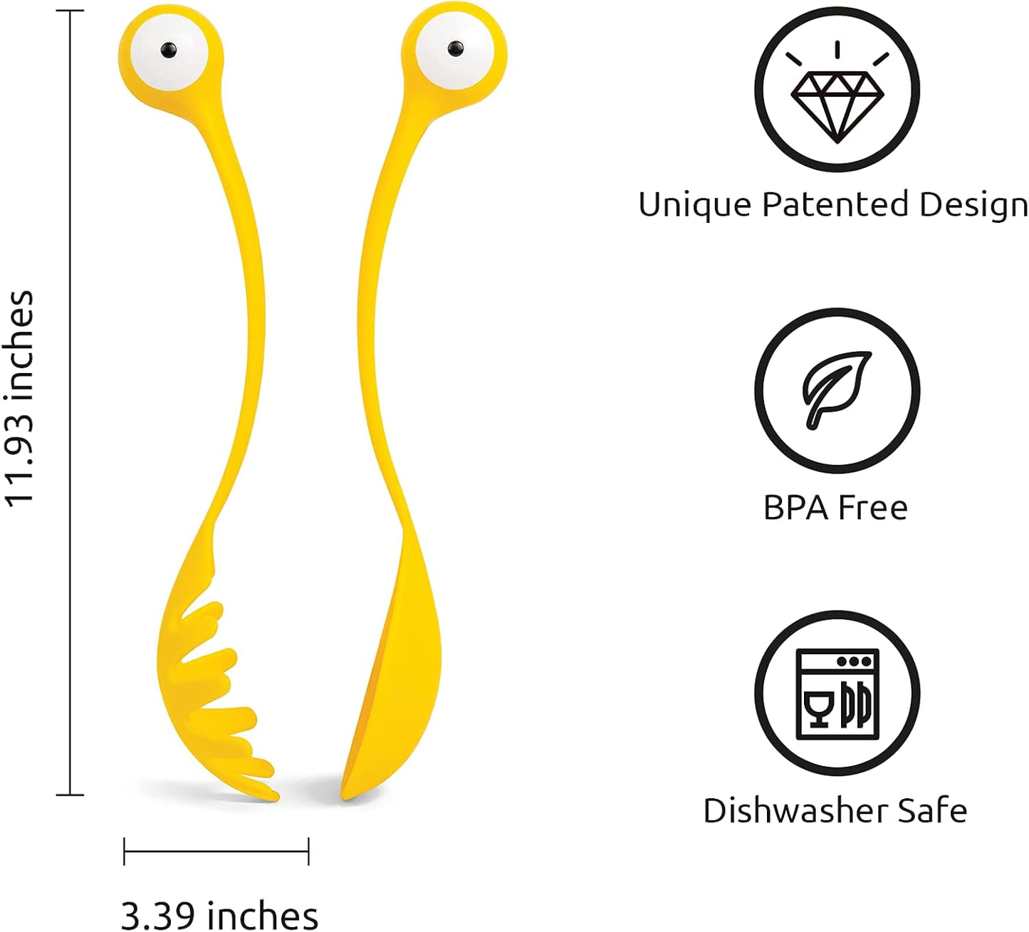 OTOTO Pasta Monsters and Salad Servers - BPA-Free Fun Kitchen Gadgets - 100% Food Safe Salad Spoon and Fork Set - 11.93x 3.39 x 2.24 inch