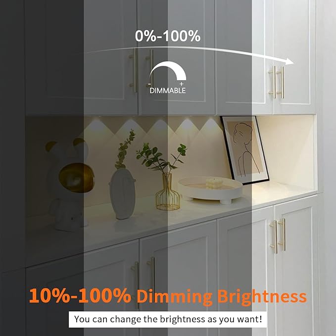 VST Under Cabinet Lights CCT 3000K-6500K, LED Puck Light Color Temperature and Brightness Adjustable with Touch Remote Dimmer and ETL-Listed Led Driver for Drawer Wardrobe Kitchen