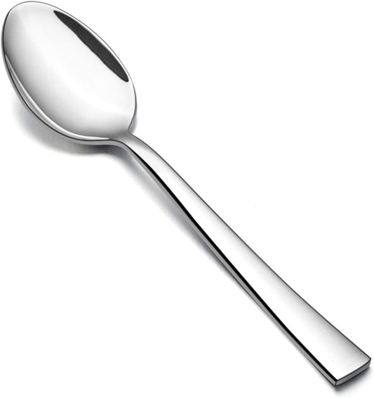 Dinner Spoons Set of 6, E-far 7.9 Inch Stainless Steel Soup Spoons Tablespoons for Home, Kitchen or Restaurant, Non-toxic & Mirror Polished, Squared Edge & Dishwasher Safe