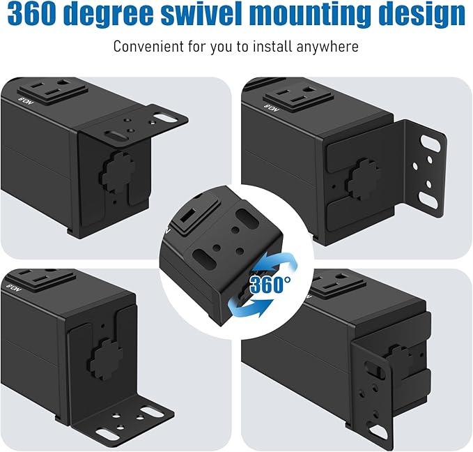 HHSOET 1U Rack Mount Surge Protection, 8 Outlet PDU Power Strip, Metal Mountable Outlet Strip with Switch, 15ft Power Cord.