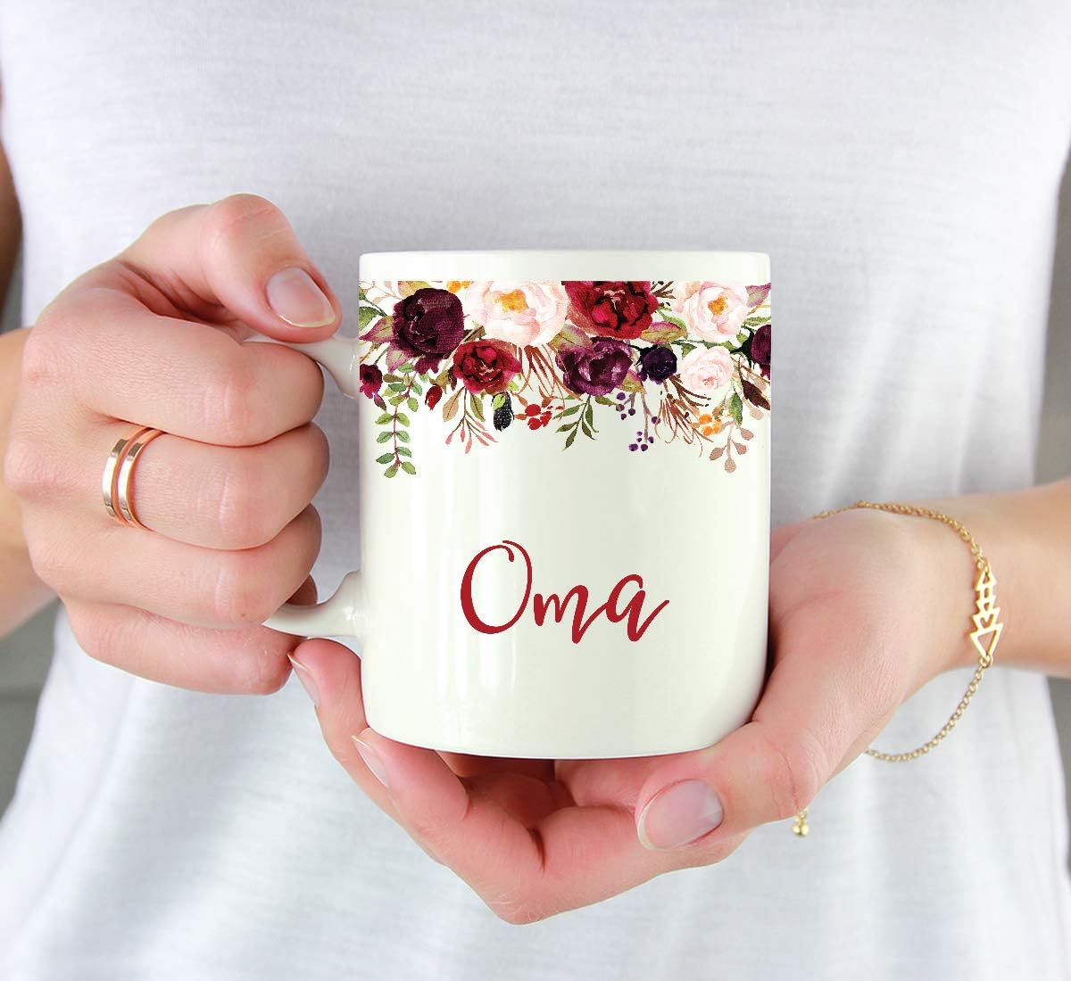 Andaz Press 11oz. Mother's Day Ceramic Coffee Tea Mug Gift, Fall Autumn Marsala Burgundy Flowers Roses Florals, Oma, 1-Pack, Includes Gift Box, Birthday Christmas Gift Ideas