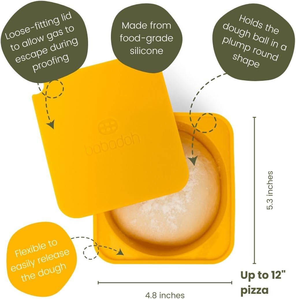 Babadoh Pizza Making Accessories | Pizza Dough Proofing Containers with Lids | Set of 3 | Multi Yellow (1 Dough, 1 Olive, 1 Yellow) | Original Size (make 12" Pizzas)