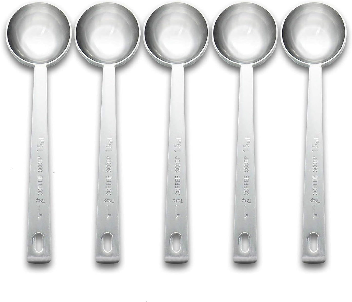 Timoo Coffee Measuring Scoop 1 Tablespoon long handle Stainless Steel spoon for Coffee, Milk Powder, Fruit Powder, Set of 5