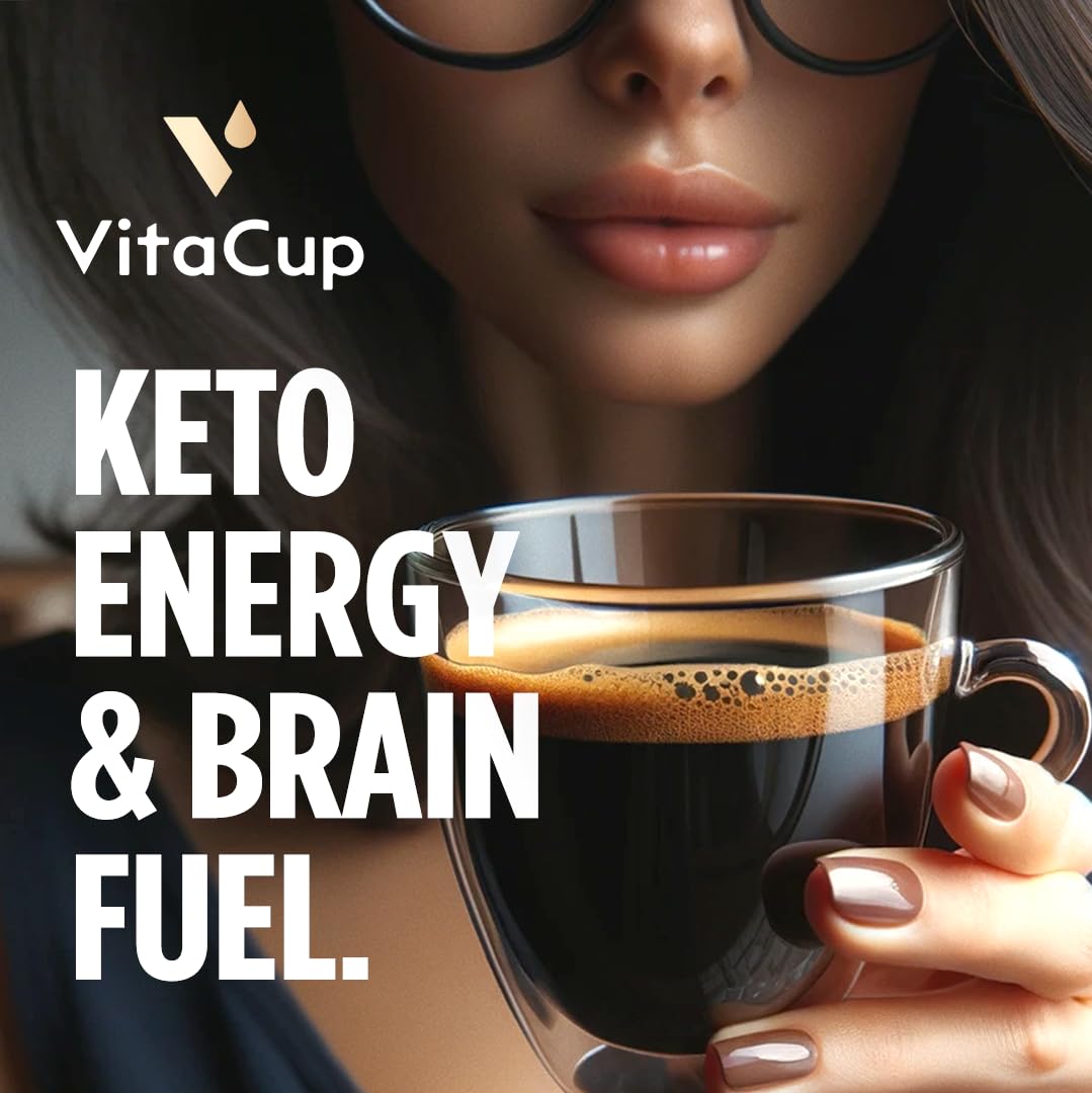 VitaCup Genius Ground Keto Coffee w/Turmeric, MCT Oil, B Vitamins, D3, Ground Coffee Medium Dark Roast, Bold & Smooth, 100% Arabica Coffee Grounds, 6 bags, 11oz each