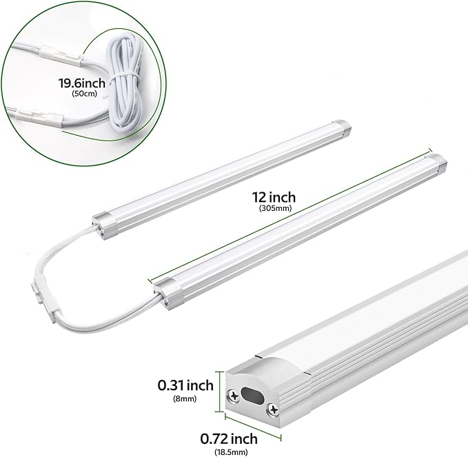 AIBOO Under Cabinet Lighting, Dimmable 12 inch Under Counter Lights, 120V Plug in & Hardwired, Linkable LED Closet Lights for Kitchen, Shelf, Workbench, Desk,Cupboard,Garage (6 PCS),Cold White 6000K