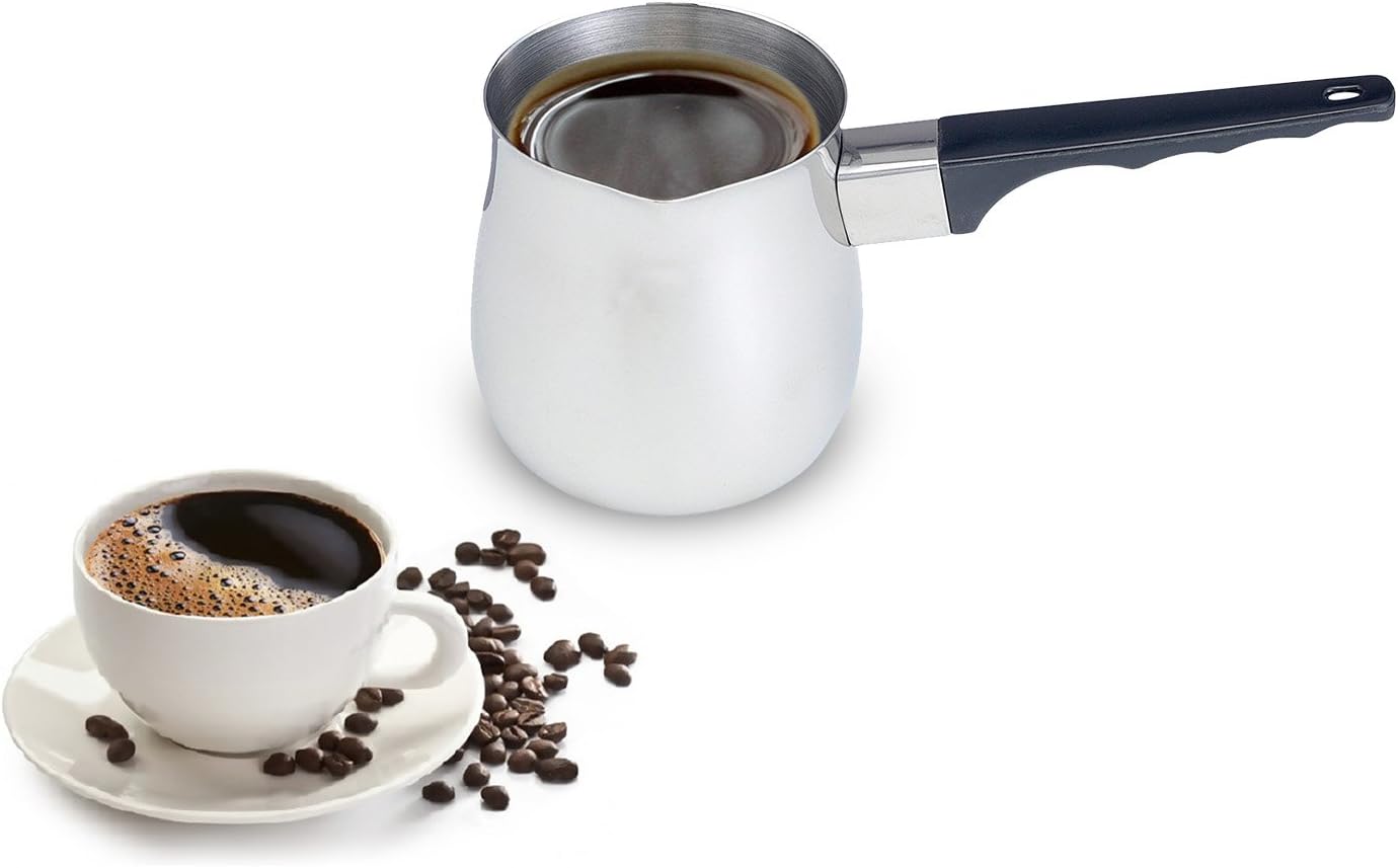 Imperial Home Turkish Coffee Pot Warmer Set, Stainless Steel Tea Pot, Espresso Warmer for Stovetop, Milk Frother, Butter Maker, Mini Melting Pot, Coffee Decanter & Carafe, 3 Pot Set