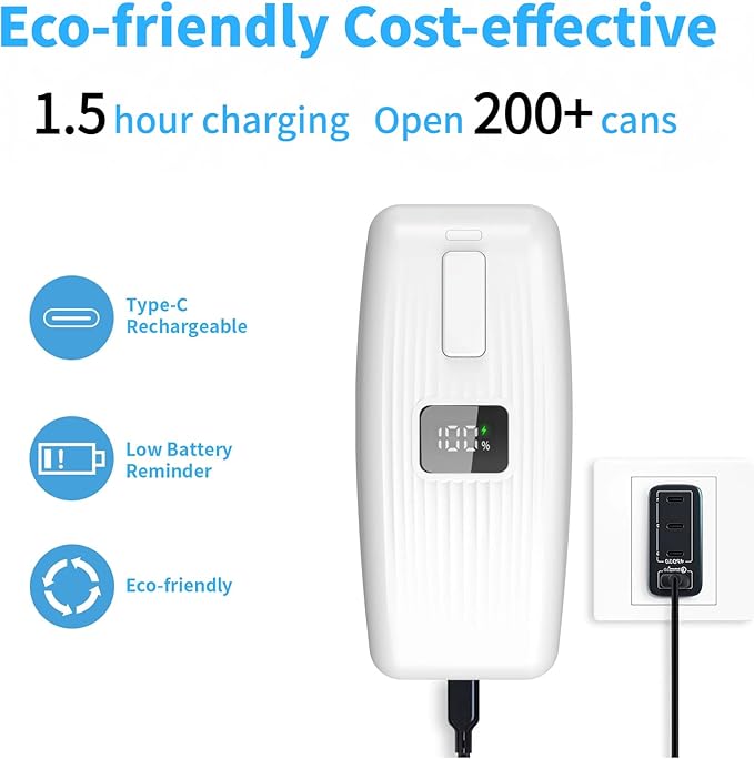 Electric Can Opener – USB Rechargeable with LED Display, Smooth Edge & Auto Stop, One-Touch Hands-Free Automatic Can Opener for Seniors & Arthritis, Works on All Can Types, Food-Safe Kitchen Gadgets