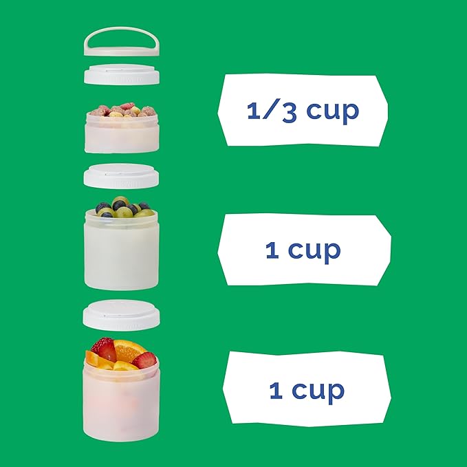Whiskware Stackable Snack Containers for Kids and Toddlers, 3 Stackable Snack Cups for School and Travel, Green/Yellow/Green
