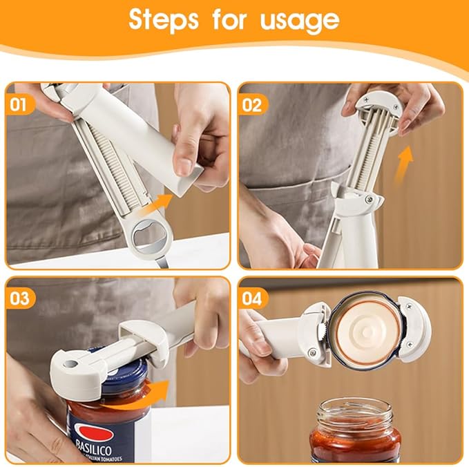 3 In 1 Multifunctional Retractable Bottle Opener, Jar Opener Stainless Steel Adjustable Screwer for Weak Hands, Senior Arthritis