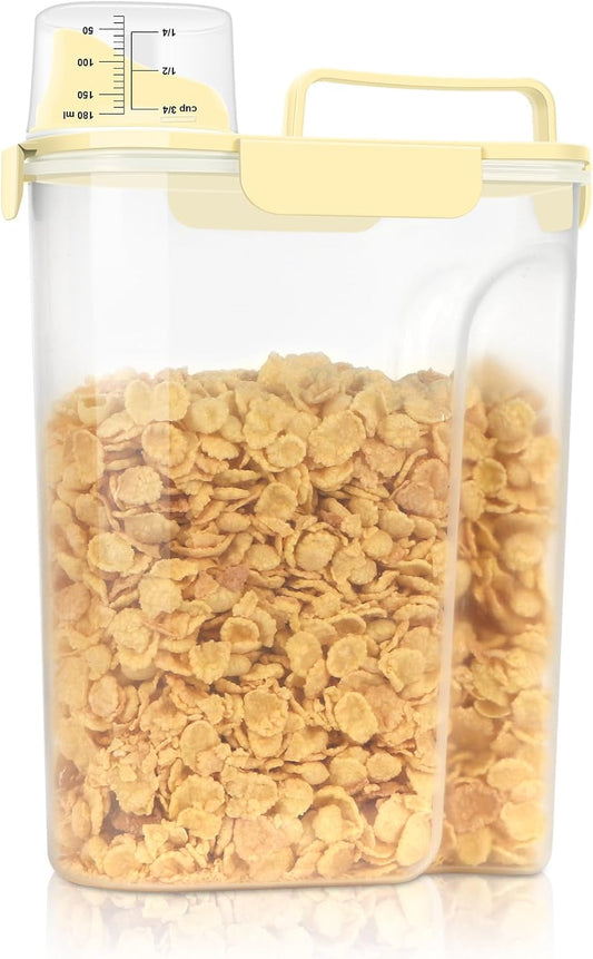 Rice Storage Container, Cereal Containers Storage, Dry Food Airtight Dispenser BPA Free, Clear Plastic Kitchen and Pantry Organization Bin (1, Egg yolk, 5.28Qt)