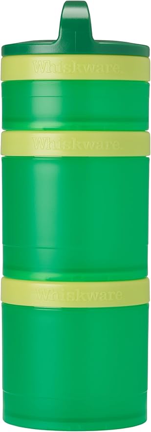 Whiskware Stackable Snack Containers for Kids and Toddlers, 3 Stackable Snack Cups for School and Travel, Green/Yellow/Green
