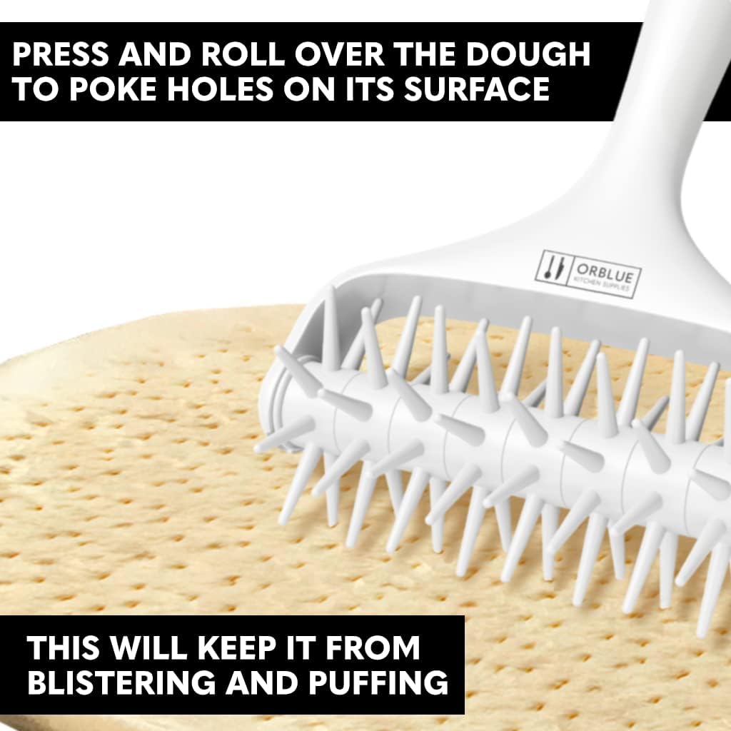 Orblue Pizza Dough Docker, Pastry Roller with Spikes Pizza Docking Tool for Home & Commercial Kitchen - Pizza Making Accessories that Prevent Dough from Blistering Light Gray