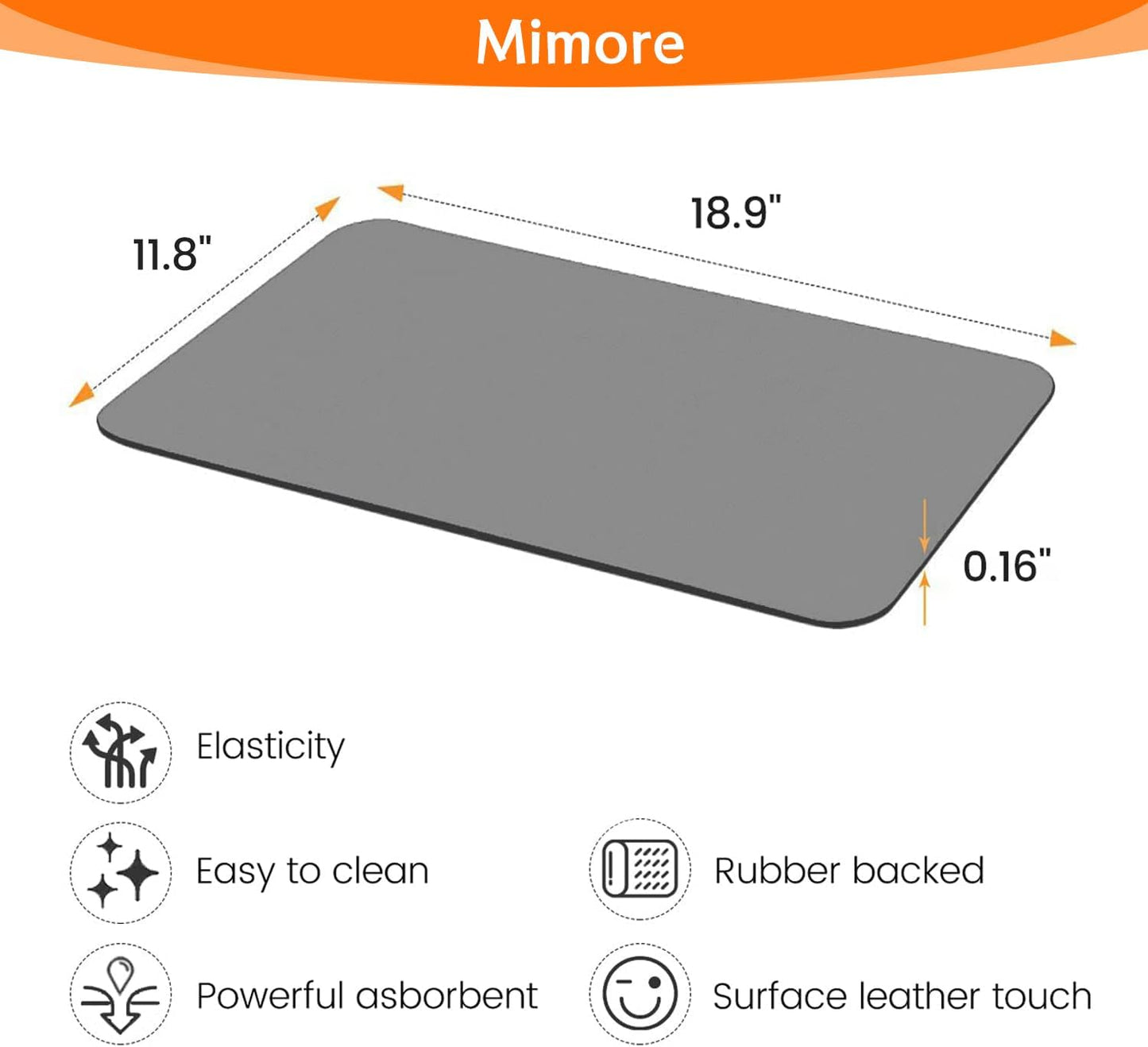 Mimore Coffee Mat - 12x19 Inch Countertop Mat - Absorbent, Hides Stains, Rubber Backed - Dish Drying Mat Fits Under Coffee Maker, Espresso Machine