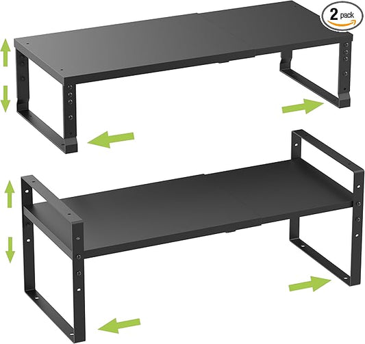 Expandable,Stackable Spice Rack,Seasoning Organizer and Storage,Spices Jar Racks for Cabinet,Countertop, Metal Pantry, Cupboard,Laundry Storages,Heavy Duty(2 PACKS/LARGE/BLACK)