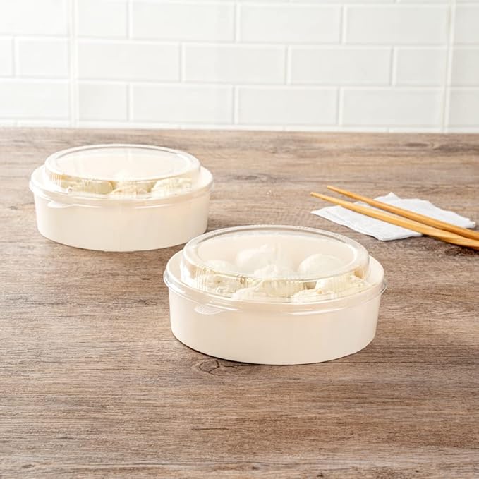 Restaurantware Taipei 16 Ounce Food Containers 100 Round Wooden Bento Boxes - Lids Sold Separately Grease Impermeable Poplar To Go Boxes Disposable Serve Noodles Dumplings And More