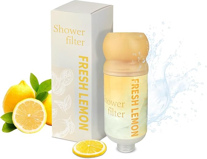 Vitamin C Shower Filter for Hard Water, Aromatherapy Softener Purifier, Easy Installation,Brighter Skin & Hair, Chlorine Free, Suitable for any shower head (Refreshing Lemon)