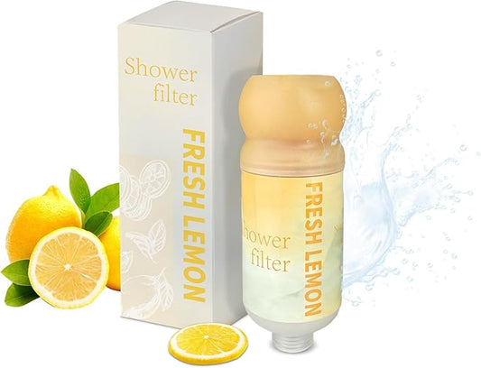 Vitamin C Shower Filter for Hard Water, Aromatherapy Softener Purifier, Easy Installation,Brighter Skin & Hair, Chlorine Free, Suitable for any shower head (Refreshing Lemon)