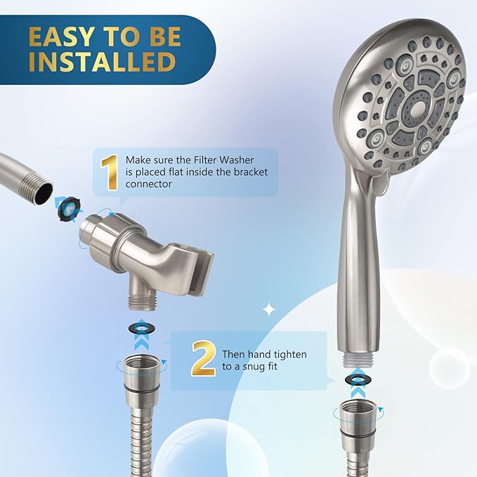 6 Spray Modes High Pressure Handheld Showerhead Set Upgraded 5 Inches Shower Head with Handheld Spray Brushed Nickel Handheld Shower Head 60 Inches Stainless Steel Hose-1-Min Install