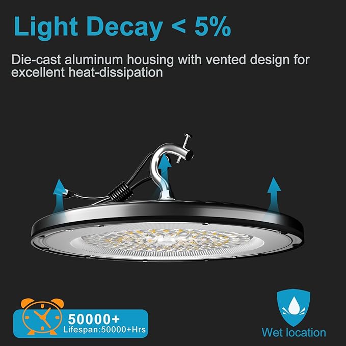 Upgrade 240W LED UFO High Bay Light 36000lm (Eqv. 1000W HPS) Shop Light, AC100-277V High Bay Lighting Suit for 20-40FT Height Warehouse/Barn/Shop-8Pack