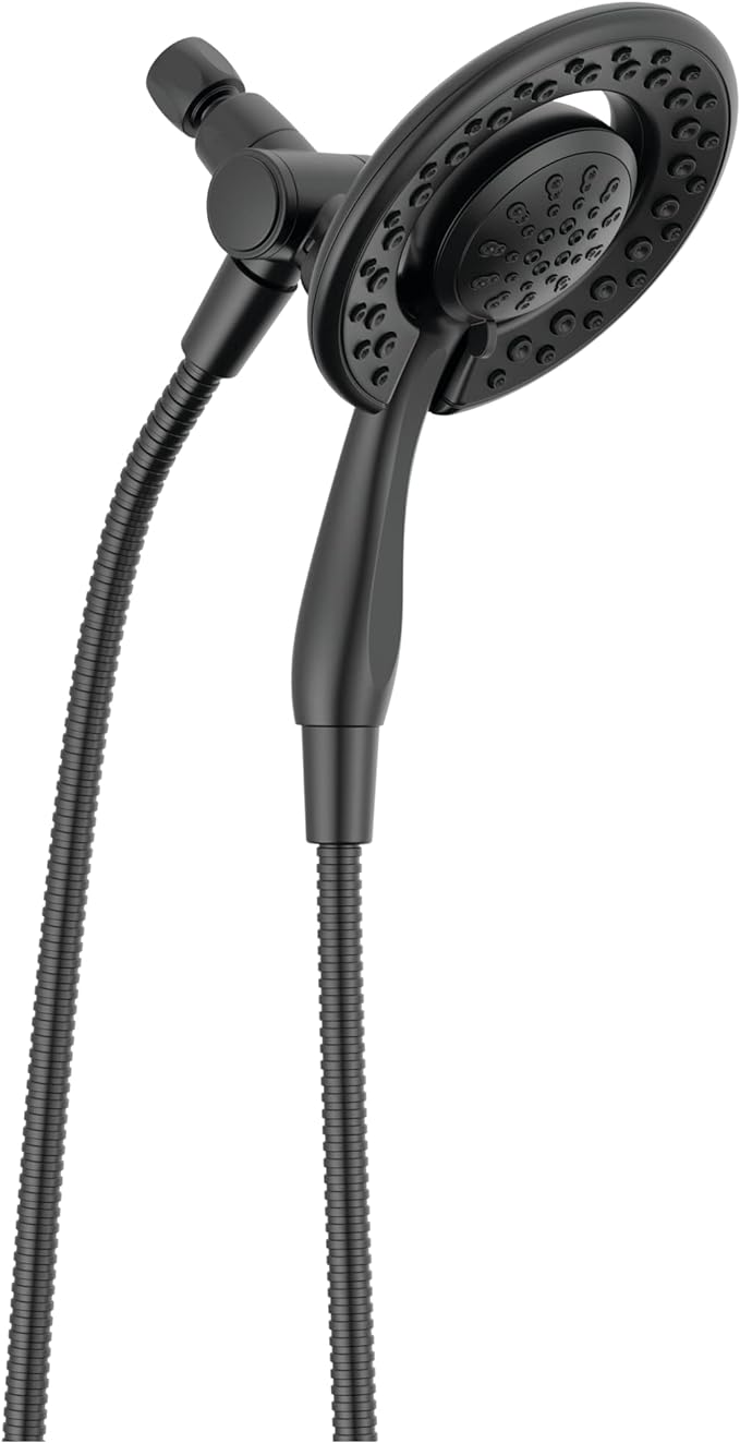 Delta Faucet 4-Spray In2ition 2-in-1 Black Shower Head with Handheld, Touch-Clean Matte Black Shower Head with Hose, Detachable Shower Head, Hand Held Shower Head, Matte Black 75486CBL