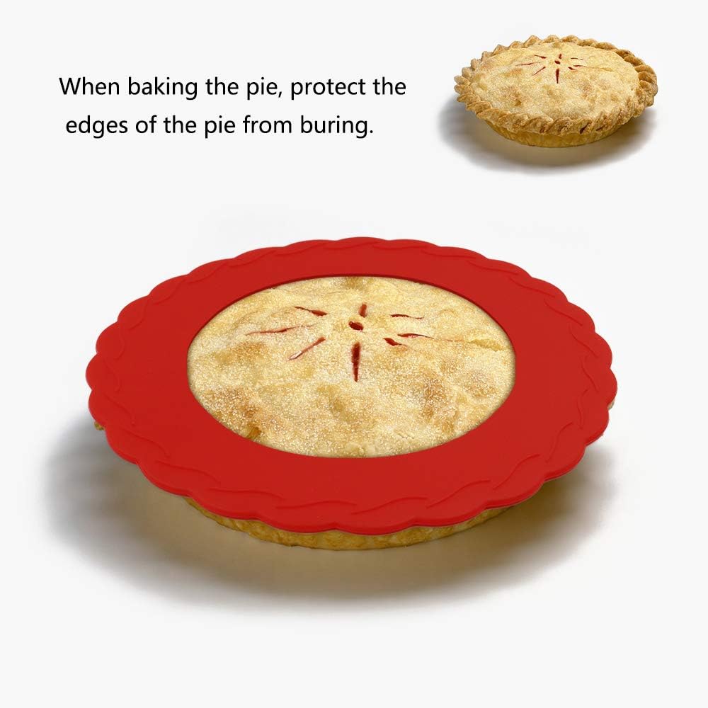 4 Pcs Mini Pie Crust Shields, Silicone Pie Pan Shield for Baking, Mini Pie Crust Protector 4 to 6 in (Red)