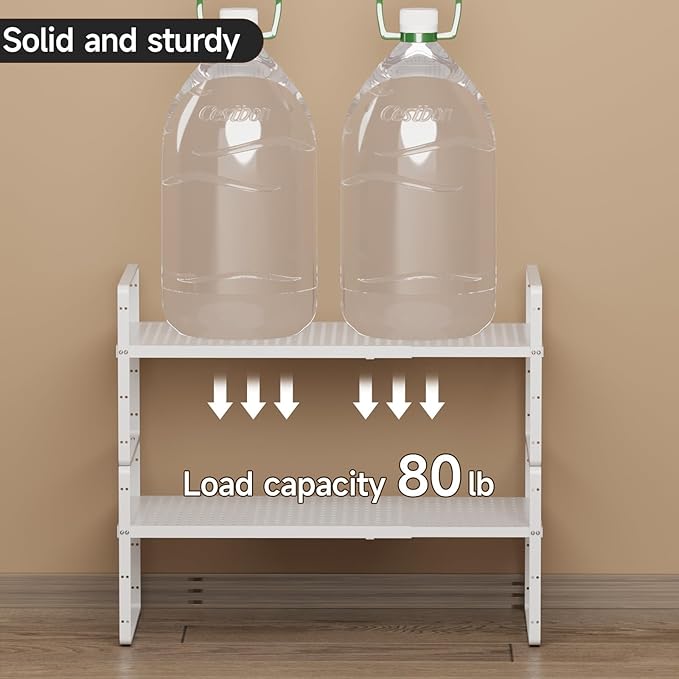 Expandable Cabinet Countertop Shelves, Adjustable Metal Spice Rack Organizer Stackable Stand Extender Counter Storage Shelves for Kitchen Cabinet, Countertop, Pantry and Cupboard, White