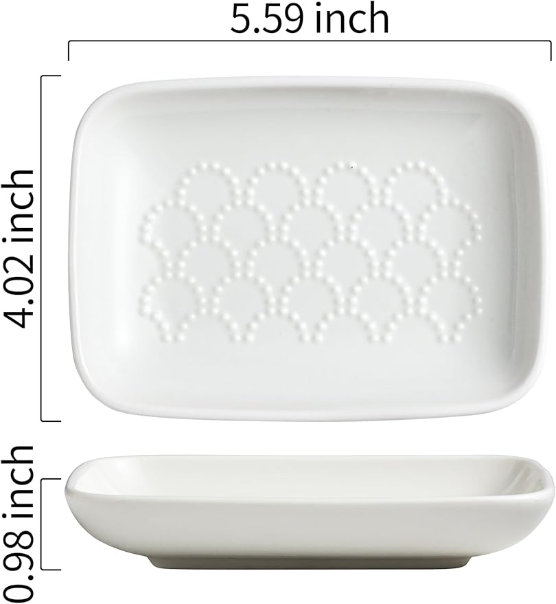 Gomakren Soap Dish for Shower, Ceramic Soap Dishes for Bar Soap Sponge, Shower Soap Holder Saver Tray for Bathroom Kitchen Sink, Easy to Clean, White