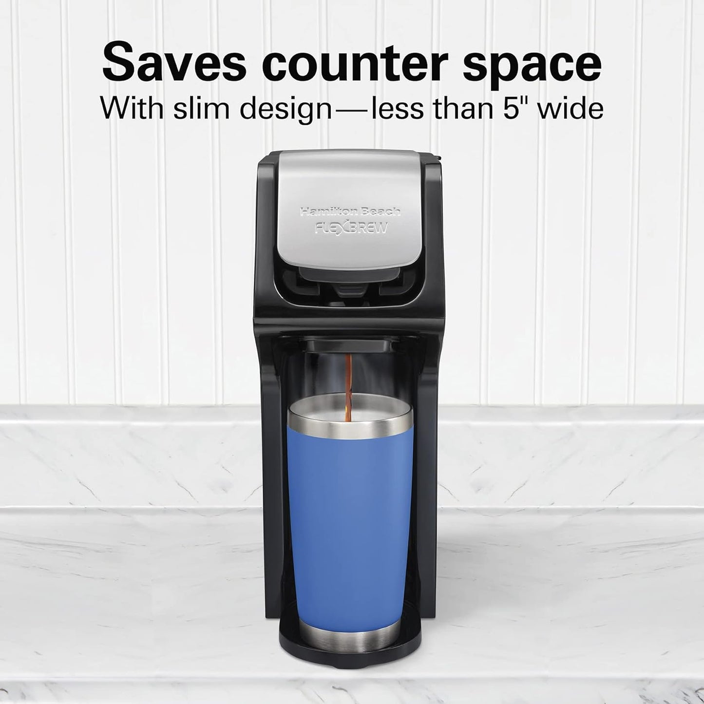 Hamilton Beach FlexBrew Single Serve Coffee Maker, Compatible with Pod Packs and Grounds, 14 oz. Water Reservoir, Slim Design, Fast Brewing, Black (49900)
