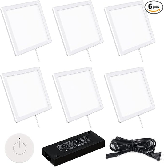 VST Under Cabinet Mini Panel Lighting 6PCS 3.94inch 12V 2.5W(Total 15W) with Wireless Dimmer Switch, Surface Mount Puck Light for Kitchen Van Truck Car Galley Downlight (Square White 4000K)