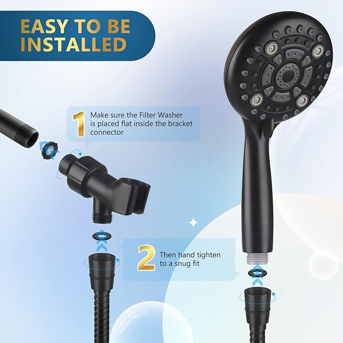 6 Spray Modes Steam Shower System Upgraded 5 Inches Shower Head with Handheld Spray Premium Black Handheld Shower Head 60 Inches Stainless Steel Hose-1-Min Install