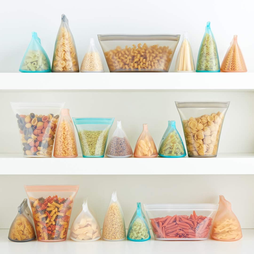 Zip Top Reusable Food Storage Bags | Large Dish [Gray] | Silicone Meal Prep Container | Microwave, Dishwasher and Freezer Safe | Made in the USA