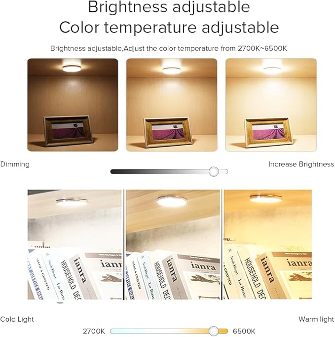 6 PCS Aluminum Puck WiFi White Color Temperature Adjustment Under Cabinet Lights Kit Work with Alexa,Google Assistant,App and RF Remote, with Timmer Dimmable Under Counter Lights for Kitchen Bedroom