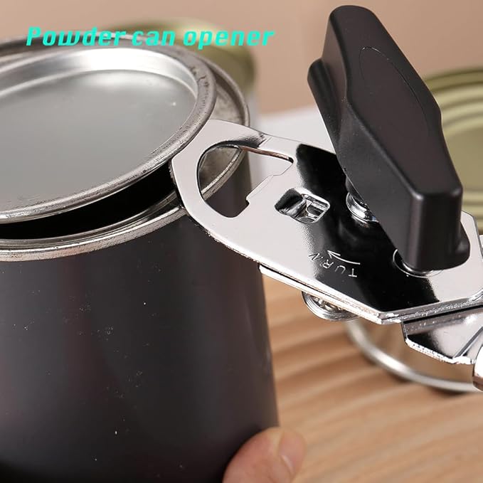 2025 Upgrade 3-in-1 Manual Can Opener with Bottle Opener & Milk Powder Opener, Effortless Operation, Soft Grip Handles, Easy to Turn, Heavy Duty Can Openers for Seniors - Remove Lid with Magnet, Black