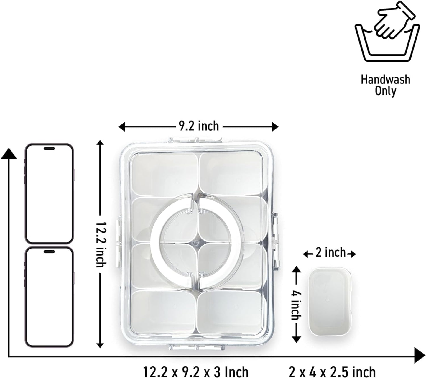 Divided Serving Tray with Lid and Handle,8 Compartments Snacks Box,Snack Fruit and Veggie Tray,Portable Platter for Candy Fruits Nuts Snack Party Entertaining Picnic (1 PCS)