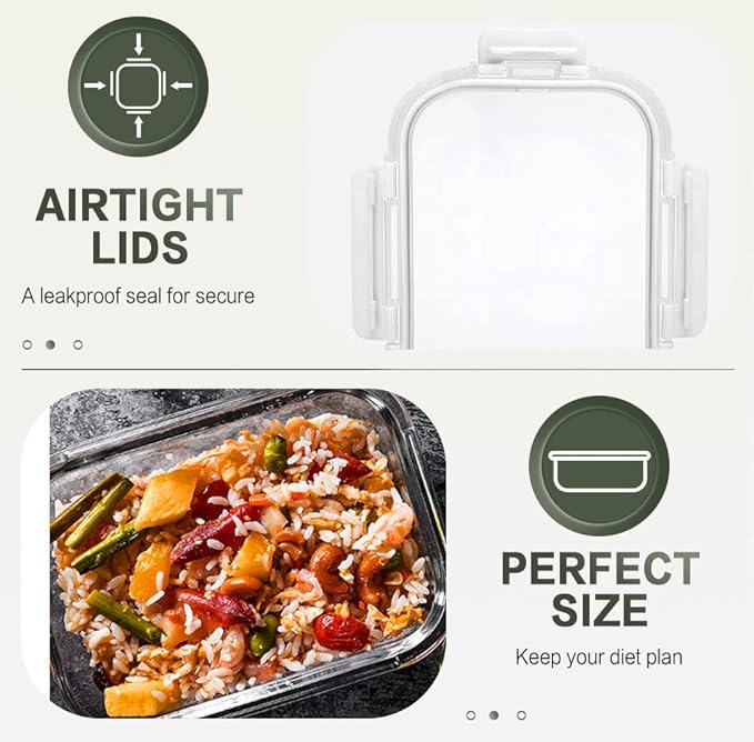 KOMUEE 10 Packs 30 oz Glass Meal Prep Containers,Glass Food Storage Containers with Lids,Airtight Glass Lunch Bento Boxes,Microwave, Oven, Freezer and Dishwasher,White