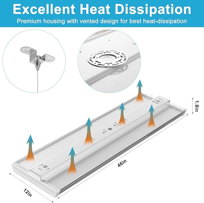 Lightdot 4FT LED High Bay Shop Lights, 100-277V 【Driver Equipped, 5 Years】 265W 37100LM [Eqv. 1000W MH/HPS] 5000K Diamond Diffusion Linear Hanging Light for Warehouse -ETL Listed, 2Pack