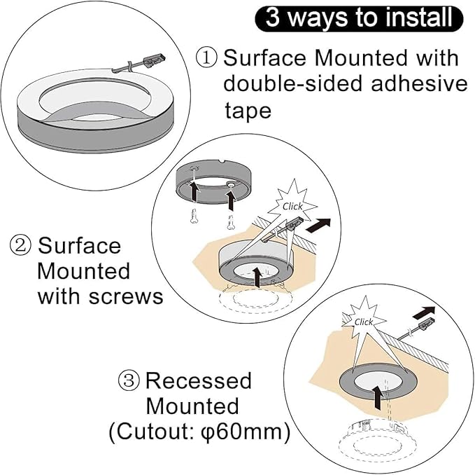 VST Under Cabinet Lights CCT 3000K-6000K, Puck Lights Color Temperature and Brightness Adjustable with Touch Switch and ETL Listed Led Driver, Plug in Led Light for Kitchen Under Cabinet 10pack