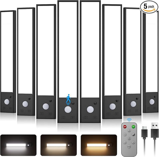 8 Pack Under Cabinet Lights, Rechargeable Motion Sensor Light Indoor, LED Closet Lights Wireless, 3 Color Dimmable Under Cabinet Lighting, Magnetic, Closet Light with Remote Control for Kitchen