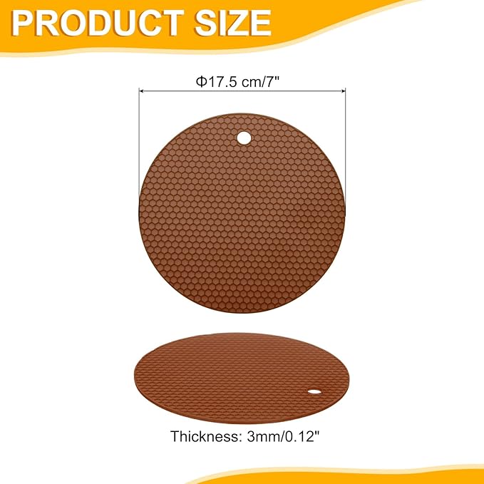 uxcell 3pcs Silicone Jar Opener Pads, 17.5cm/7" Texture Can Opener Multipurpose Round Bottle Lid Opener Non-Slip Coasters for Weak Hands Seniors Children, Brown