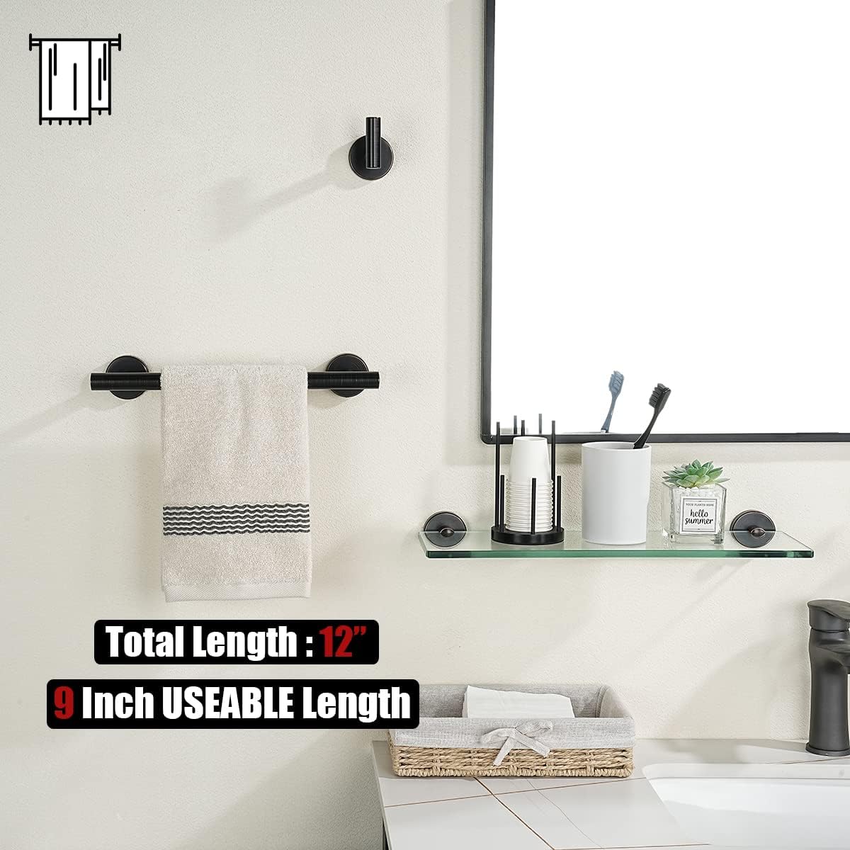 JQK Oil Rubbed Bronze Towel Bar, 12 Inch 304 Stainless Steel Thicken 0.8mm Towel Rack Bathroom, Towel Holder Wall Mount, Useable Length 9 Inch, TB110L9-ORB