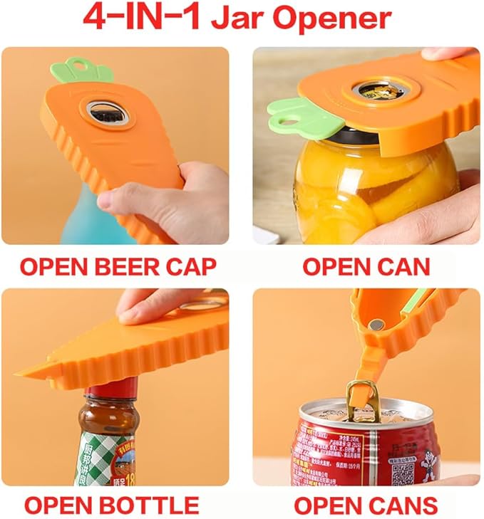 Jar Opener Bottle Opener for Weak Hands, Can & Lids Effortless Tool Openers for Seniors with Arthritis, Carrot Shaped Kitchen Gadgets Easy Twist Off Lids and Bottle Caps