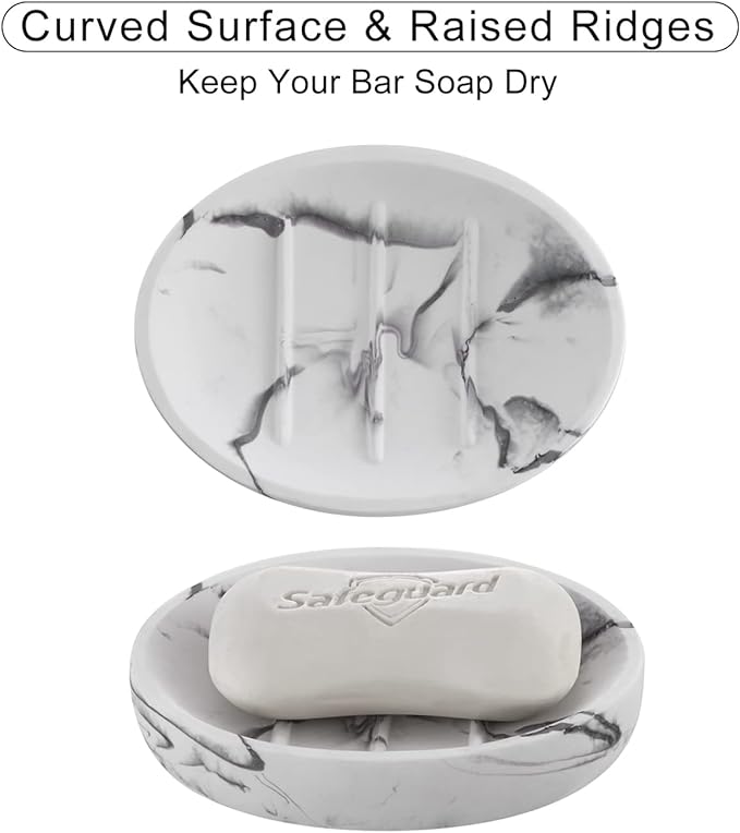 Marble Look Soap Dish - Bar Soap Holder for Shower, Bathroom & Kitchen Sink